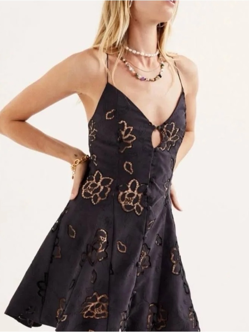 Black Floral Eyelet Mini Dress - Picture 4 of 5